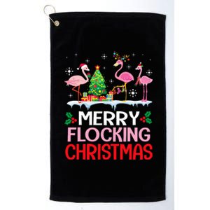 Flamingo Noel Hats Dancing On Snow Merry Flocking Christmas Platinum Collection Golf Towel