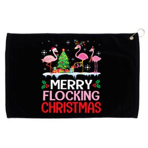 Flamingo Noel Hats Dancing On Snow Merry Flocking Christmas Grommeted Golf Towel