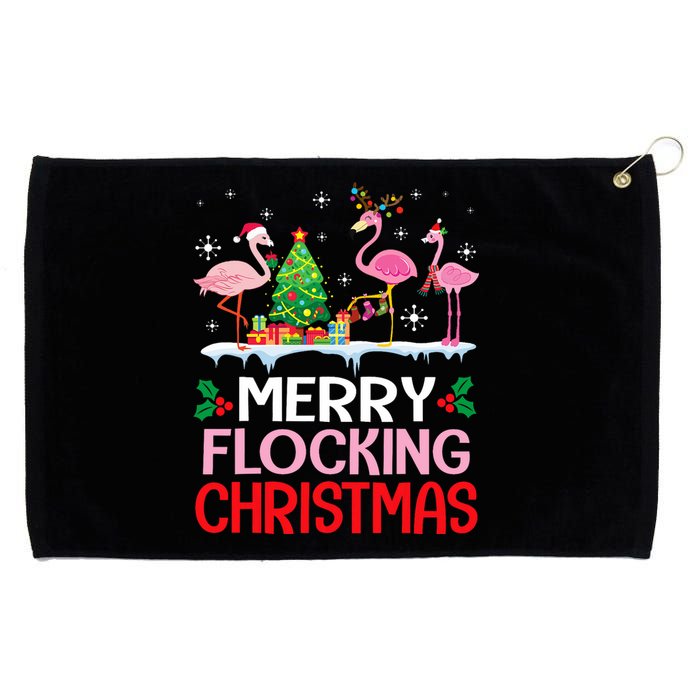 Flamingo Noel Hats Dancing On Snow Merry Flocking Christmas Grommeted Golf Towel