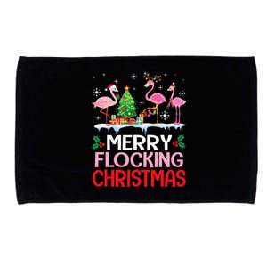 Flamingo Noel Hats Dancing On Snow Merry Flocking Christmas Microfiber Hand Towel