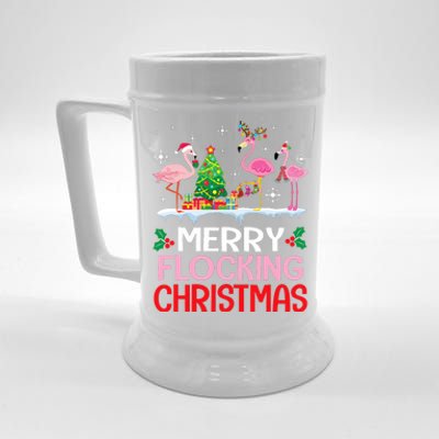 Flamingo Noel Hats Dancing On Snow Merry Flocking Christmas Beer Stein