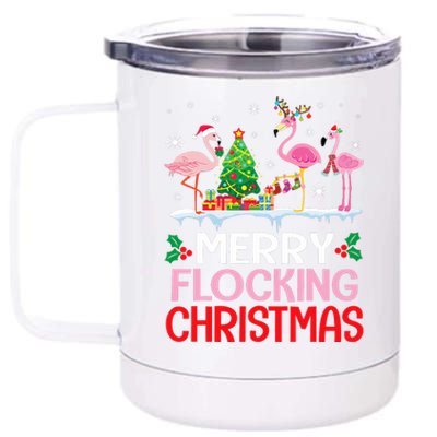 Flamingo Noel Hats Dancing On Snow Merry Flocking Christmas 12 oz Stainless Steel Tumbler Cup