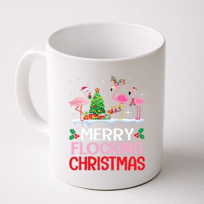 Flamingo Noel Hats Dancing On Snow Merry Flocking Christmas Coffee Mug