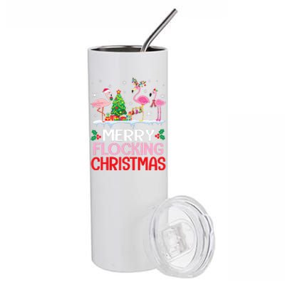 Flamingo Noel Hats Dancing On Snow Merry Flocking Christmas Stainless Steel Tumbler