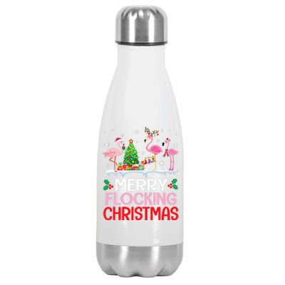 Flamingo Noel Hats Dancing On Snow Merry Flocking Christmas Stainless Steel Insulated Water Bottle