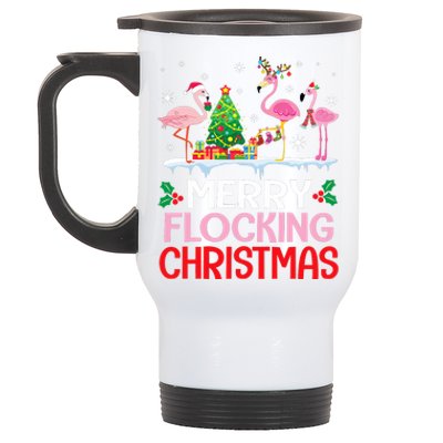 Flamingo Noel Hats Dancing On Snow Merry Flocking Christmas Stainless Steel Travel Mug