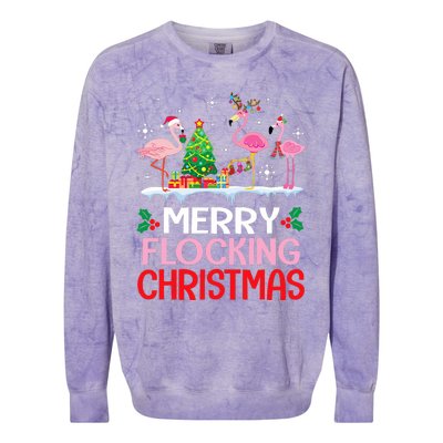 Flamingo Noel Hats Dancing On Snow Merry Flocking Christmas Flamingo Noel Colorblast Crewneck Sweatshirt