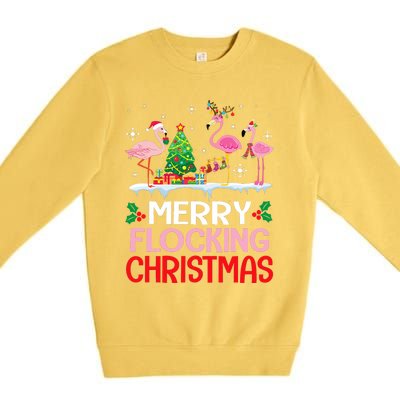 Flamingo Noel Hats Dancing On Snow Merry Flocking Christmas Flamingo Noel Premium Crewneck Sweatshirt