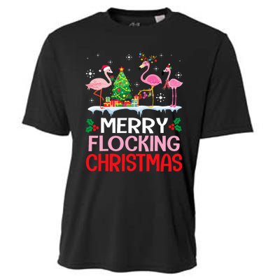 Flamingo Noel Hats Dancing On Snow Merry Flocking Christmas Flamingo Noel Cooling Performance Crew T-Shirt