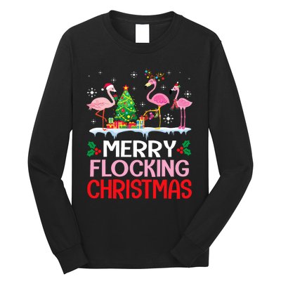 Flamingo Noel Hats Dancing On Snow Merry Flocking Christmas Flamingo Noel Long Sleeve Shirt