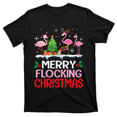 Flamingo Noel Hats Dancing On Snow Merry Flocking Christmas Flamingo Noel T-Shirt