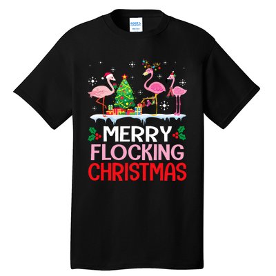 Flamingo Noel Hats Dancing On Snow Merry Flocking Christmas Flamingo Noel Tall T-Shirt