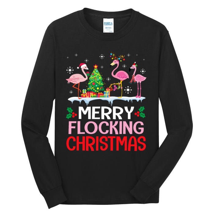 Flamingo Noel Hats Dancing On Snow Merry Flocking Christmas Flamingo Noel Tall Long Sleeve T-Shirt