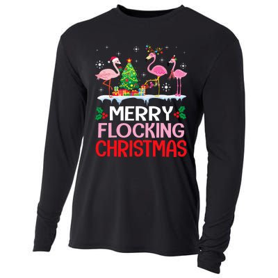 Flamingo Noel Hats Dancing On Snow Merry Flocking Christmas Flamingo Noel Cooling Performance Long Sleeve Crew