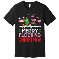 Flamingo Noel Hats Dancing On Snow Merry Flocking Christmas Flamingo Noel Premium T-Shirt