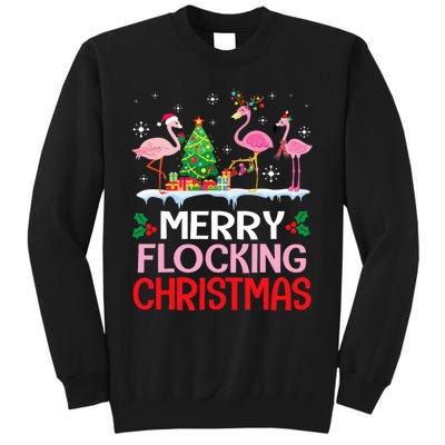 Flamingo Noel Hats Dancing On Snow Merry Flocking Christmas Flamingo Noel Tall Sweatshirt