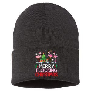 Flamingo Noel Hats Dancing On Snow Merry Flocking Christmas Flamingo Noel Sustainable Knit Beanie