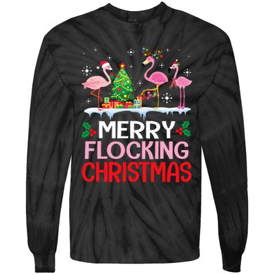 Flamingo Noel Hats Dancing On Snow Merry Flocking Christmas Flamingo Noel Tie-Dye Long Sleeve Shirt