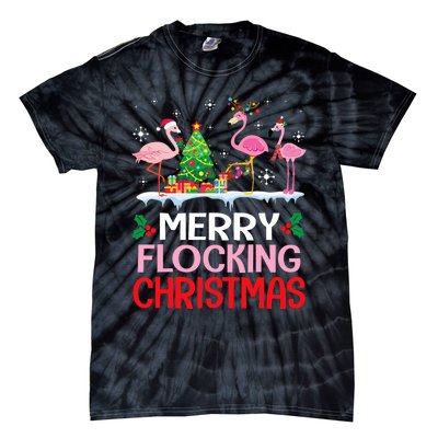 Flamingo Noel Hats Dancing On Snow Merry Flocking Christmas Flamingo Noel Tie-Dye T-Shirt