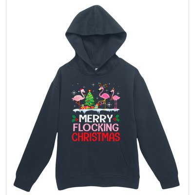 Flamingo Noel Hats Dancing On Snow Merry Flocking Christmas Flamingo Noel Urban Pullover Hoodie