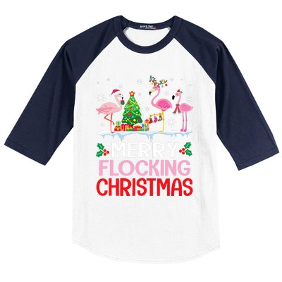 Flamingo Noel Hats Dancing On Snow Merry Flocking Christmas Flamingo Noel Baseball Sleeve Shirt