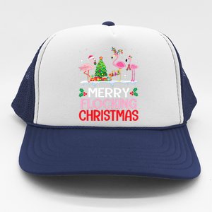 Flamingo Noel Hats Dancing On Snow Merry Flocking Christmas Flamingo Noel Trucker Hat