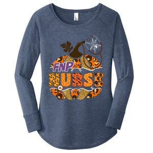 Fnp Nurse Halloween Pumpkin Leopard Nursing Cute Gift Women's Perfect Tri Tunic Long Sleeve Shirt