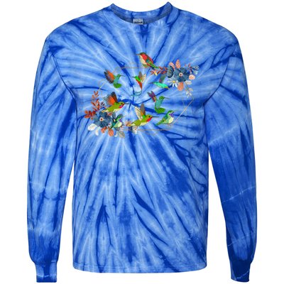 Floral Nature Hummingbird Lover Vintage Flowers Hummingbird Great Gift Tie-Dye Long Sleeve Shirt