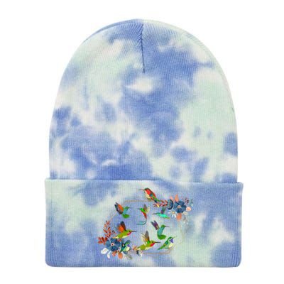 Floral Nature Hummingbird Lover Vintage Flowers Hummingbird Great Gift Tie Dye 12in Knit Beanie