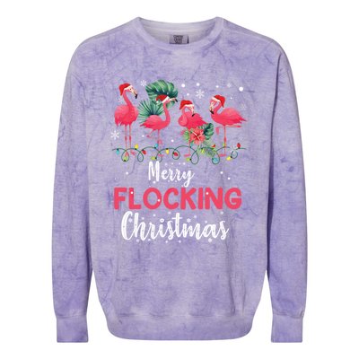 Flamingo Noel Hats Dancing On Snow Merry Flocking Christmas Gift Colorblast Crewneck Sweatshirt