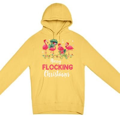 Flamingo Noel Hats Dancing On Snow Merry Flocking Christmas Gift Premium Pullover Hoodie