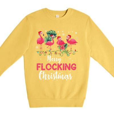 Flamingo Noel Hats Dancing On Snow Merry Flocking Christmas Gift Premium Crewneck Sweatshirt