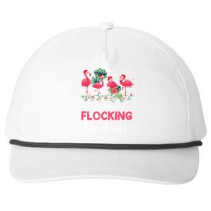 Flamingo Noel Hats Dancing On Snow Merry Flocking Christmas Gift Snapback Five-Panel Rope Hat