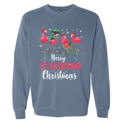 Flamingo Noel Hats Dancing On Snow Merry Flocking Christmas Gift Garment-Dyed Sweatshirt