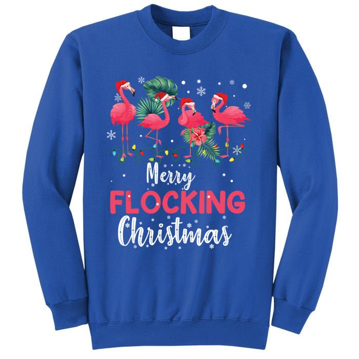 Flamingo Noel Hats Dancing On Snow Merry Flocking Christmas Gift Sweatshirt