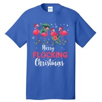 Flamingo Noel Hats Dancing On Snow Merry Flocking Christmas Gift Tall T-Shirt