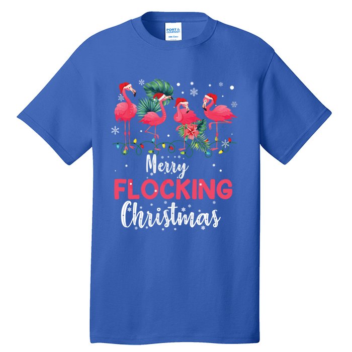 Flamingo Noel Hats Dancing On Snow Merry Flocking Christmas Gift Tall T-Shirt