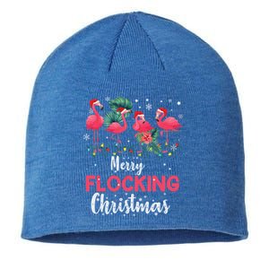 Flamingo Noel Hats Dancing On Snow Merry Flocking Christmas Gift Sustainable Beanie