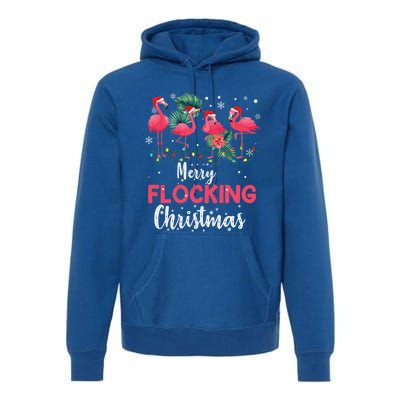 Flamingo Noel Hats Dancing On Snow Merry Flocking Christmas Gift Premium Hoodie