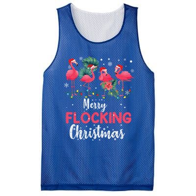 Flamingo Noel Hats Dancing On Snow Merry Flocking Christmas Gift Mesh Reversible Basketball Jersey Tank