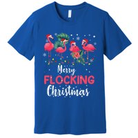 Flamingo Noel Hats Dancing On Snow Merry Flocking Christmas Gift Premium T-Shirt