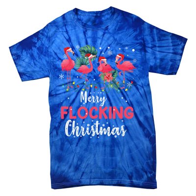 Flamingo Noel Hats Dancing On Snow Merry Flocking Christmas Gift Tie-Dye T-Shirt