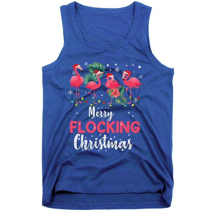 Flamingo Noel Hats Dancing On Snow Merry Flocking Christmas Gift Tank Top