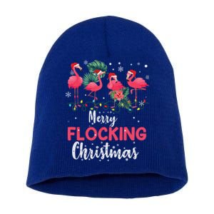 Flamingo Noel Hats Dancing On Snow Merry Flocking Christmas Gift Short Acrylic Beanie