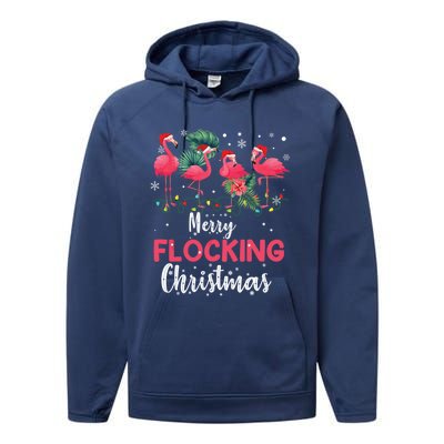 Flamingo Noel Hats Dancing On Snow Merry Flocking Christmas Gift Performance Fleece Hoodie