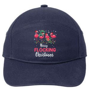 Flamingo Noel Hats Dancing On Snow Merry Flocking Christmas Gift 7-Panel Snapback Hat