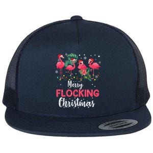 Flamingo Noel Hats Dancing On Snow Merry Flocking Christmas Gift Flat Bill Trucker Hat