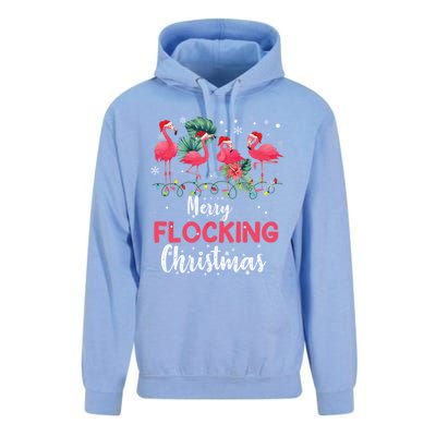 Flamingo Noel Hats Dancing On Snow Merry Flocking Christmas Gift Unisex Surf Hoodie