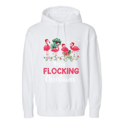 Flamingo Noel Hats Dancing On Snow Merry Flocking Christmas Gift Garment-Dyed Fleece Hoodie