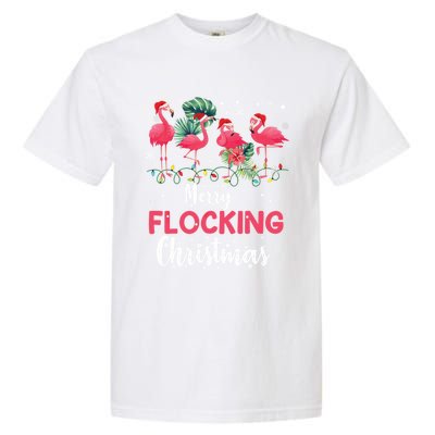 Flamingo Noel Hats Dancing On Snow Merry Flocking Christmas Gift Garment-Dyed Heavyweight T-Shirt